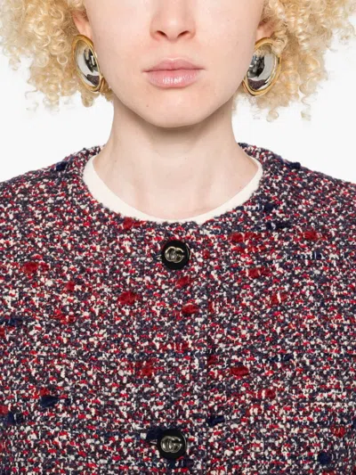 Gucci Multicolor Crewneck Jacket With Gg Logo On The Buttons In Wool Blend Woman In Blue