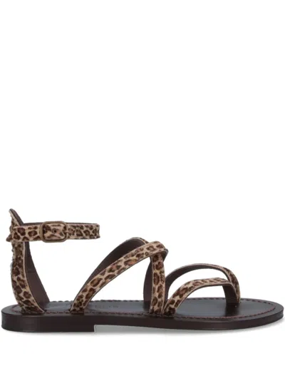 Kjacques Leopard-print Ankle-strap Sandals In Brown