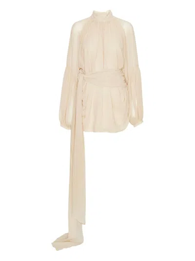 Rotate Birger Christensen Rotate Birgerchristensen Chiffon Dress With Shoulder Straps And Tie In Neutral