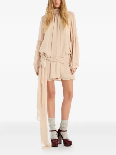 Rotate Birger Christensen Rotate Birgerchristensen Chiffon Dress With Shoulder Straps And Tie In Neutral