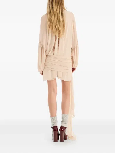 Rotate Birger Christensen Rotate Birgerchristensen Chiffon Dress With Shoulder Straps And Tie In Neutral