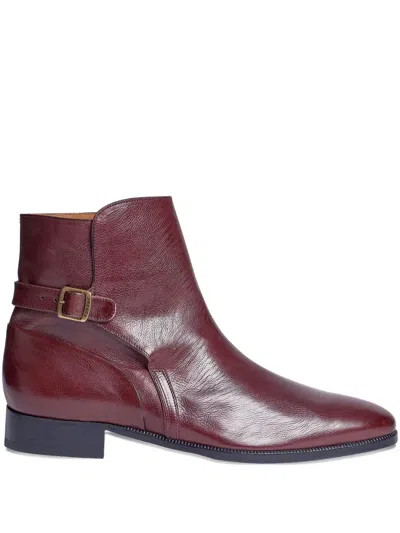 Fursac Ankle-strap Leather Boots In Burgundy