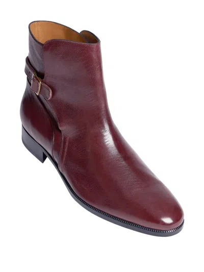 Fursac Ankle-strap Leather Boots In Burgundy