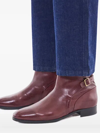 Fursac Ankle-strap Leather Boots In Burgundy