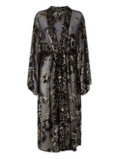 Roberto Cavalli See-through Robe With Floral Pattern In Black
