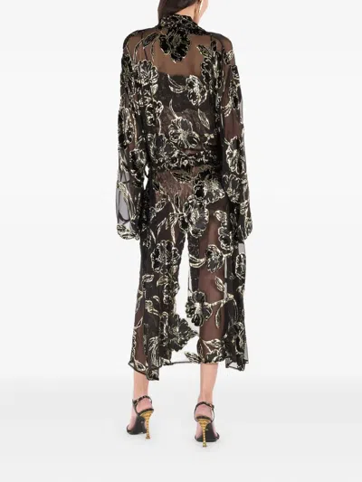 Roberto Cavalli See-through Robe With Floral Pattern In Black