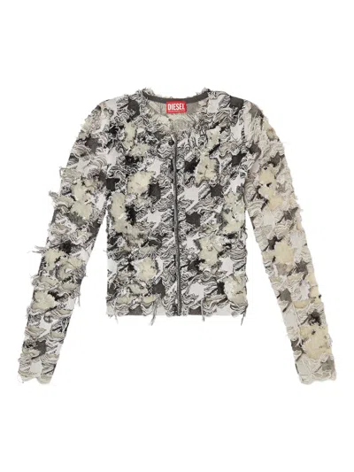 Diesel Cardigan In Devoré Houndstooth Jacquard In Multi