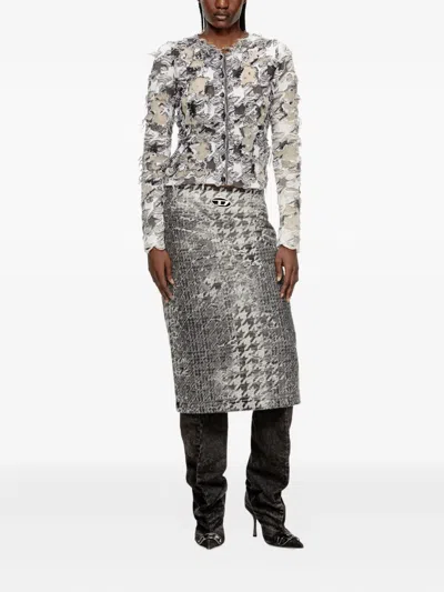 Diesel Cardigan In Devoré Houndstooth Jacquard In Multi