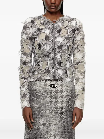 Diesel Cardigan In Devoré Houndstooth Jacquard In Multi