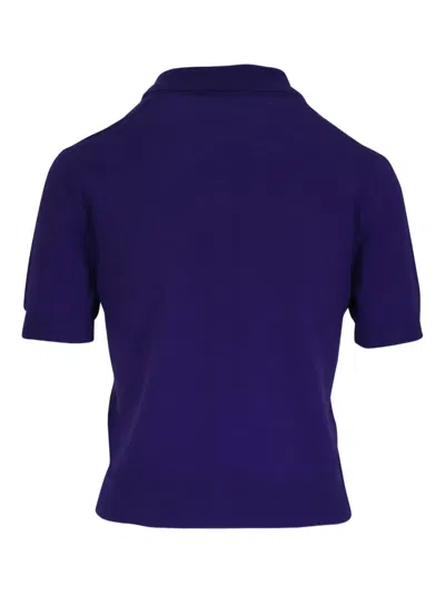 Vince Collared Button Up Short Sleeve Sweater In Deep Iris In Purple