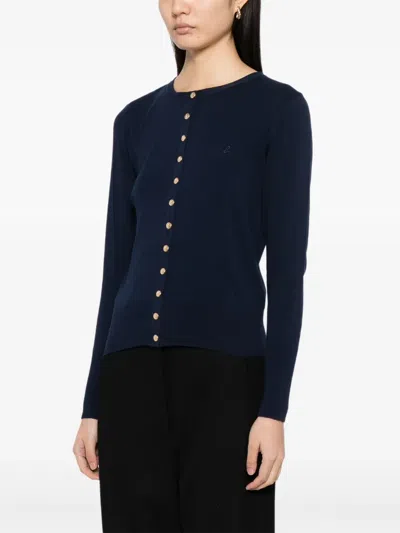 Agnès B. Logo Snap Cardigan In Blue
