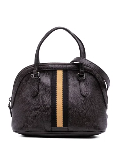 Pre-owned Gucci 2016-2025 Mini Leather Web Dome Satchel In Brown