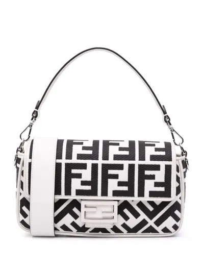 Pre-owned Fendi 2000-2010 Zucca Embroidered Canvas Baguette Satchel In Black