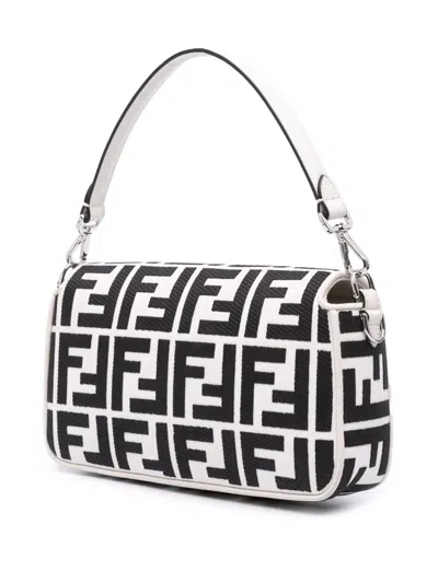 Pre-owned Fendi 2000-2010 Zucca Embroidered Canvas Baguette Satchel In Black
