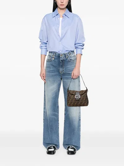 Pre-owned Fendi 2000-2010 Zucca Canvas Double Flap Shoulder Bag In Brown