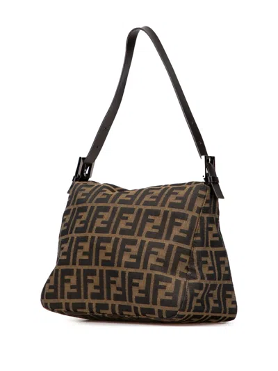 Pre-owned Fendi 2000-2010 Zucca Canvas Double Flap Shoulder Bag In Brown