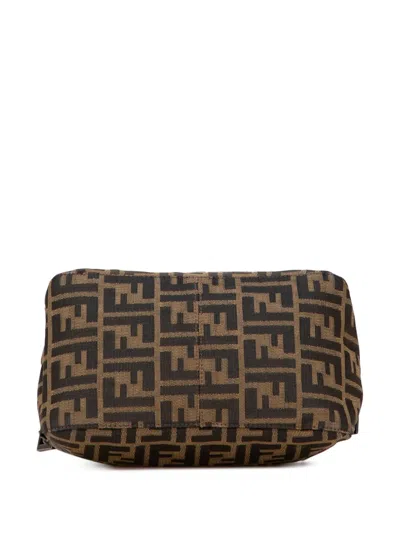 Pre-owned Fendi 2000-2010 Zucca Canvas Double Flap Shoulder Bag In Brown
