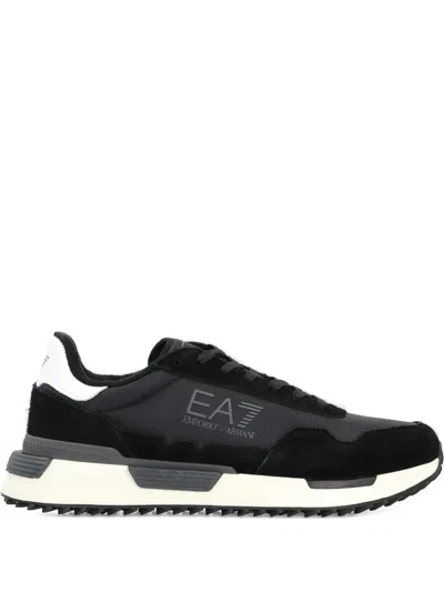 Ea7 Emporio Armani Leather And Fabric Low-top Sneakers In Black