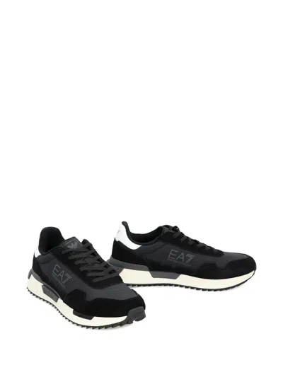 Ea7 Emporio Armani Leather And Fabric Low-top Sneakers In Black