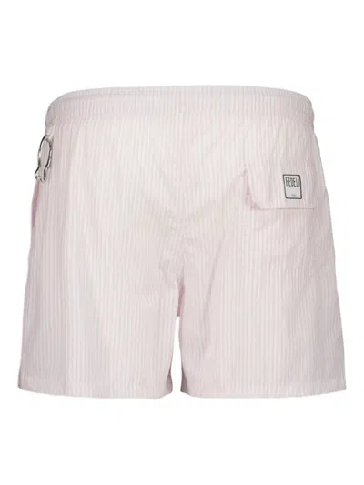 Fedeli Madeira Striped Drawstring Swim Shorts In White