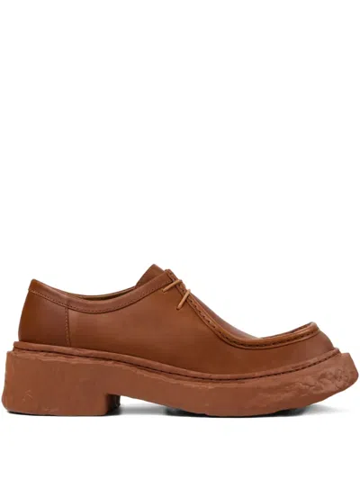 Camperlab Lace-up Leather Platform Shoes In Brown