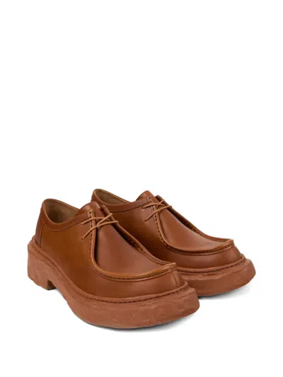 Camperlab Lace-up Leather Platform Shoes In Brown