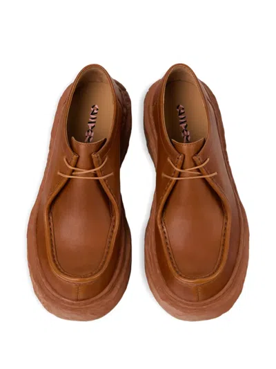 Camperlab Lace-up Leather Platform Shoes In Brown
