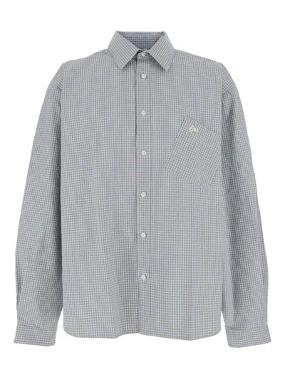 Erl Beige Shirt With Logo Embroidery On The Front And All-over Check Motif In Cotton Man In Gray
