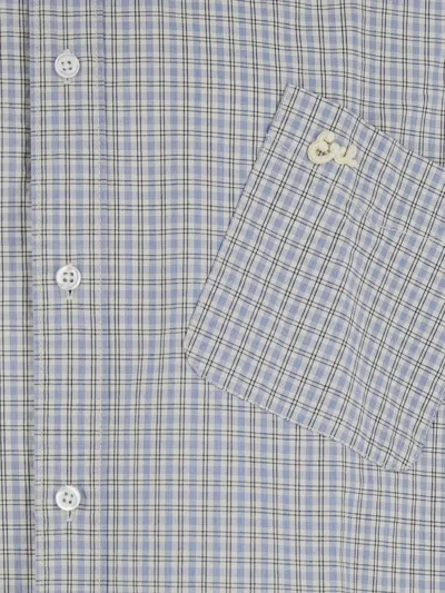 Erl Beige Shirt With Logo Embroidery On The Front And All-over Check Motif In Cotton Man In Gray