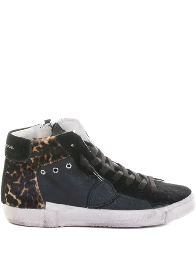 Philippe Model Leopard-print High-top Sneakers In Black