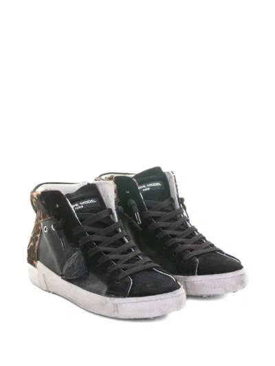 Philippe Model Leopard-print High-top Sneakers In Black