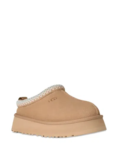 Ugg Tazz Wool-blend Fleece-lined Embroidered Suede Platform Slippers In Neutral