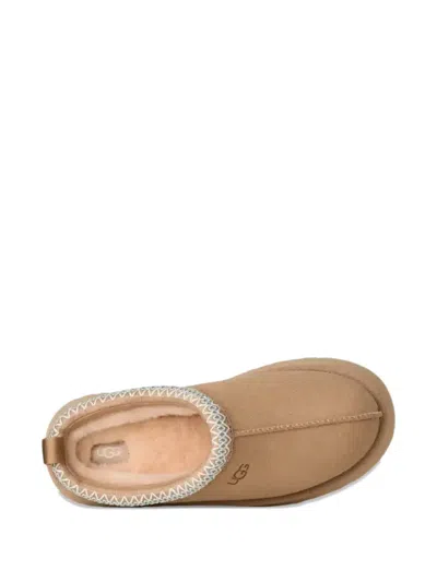 Ugg Tazz Wool-blend Fleece-lined Embroidered Suede Platform Slippers In Neutral