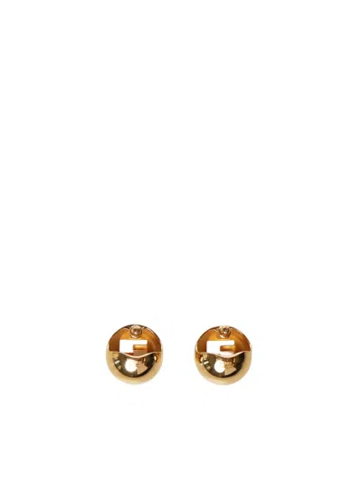 Fendi Logo-cut Sphere Earrings In Yellow
