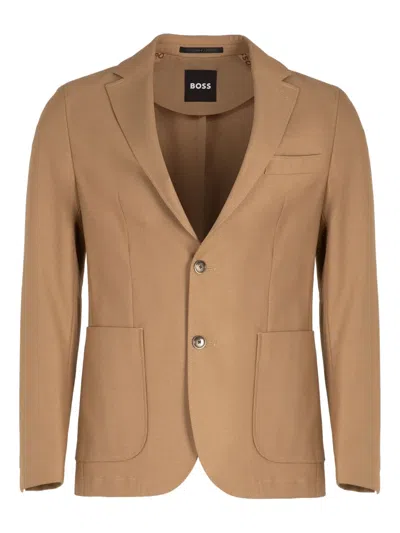 Hugo Boss Boss Single-breasted Two-button Jacket In Brown