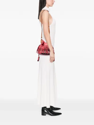 Pre-owned Burberry 2000-2017 Small Mega Check Canvas And Suede Fringe Belgrove Bucket Bag In Brown