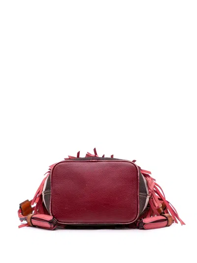 Pre-owned Burberry 2000-2017 Small Mega Check Canvas And Suede Fringe Belgrove Bucket Bag In Brown