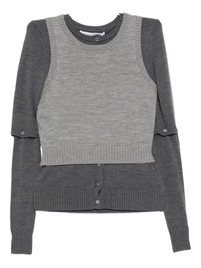 Rokh Layered Cardigan Top In Gray