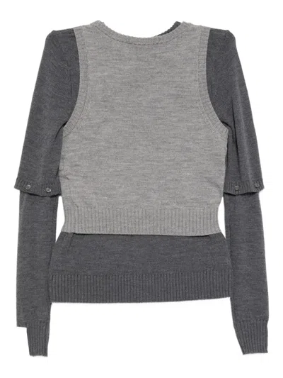 Rokh Layered Cardigan Top In Gray