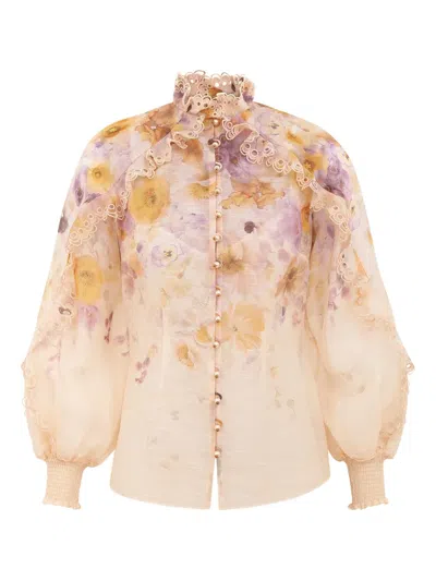 Zimmermann Printed Linen Blend Memento Shirt In Neutral
