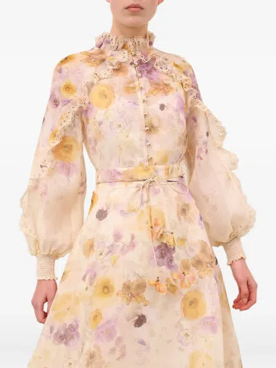 Zimmermann Printed Linen Blend Memento Shirt In Neutral