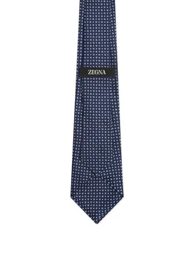 Zegna Geometric-pattern Silk Tie In Blue