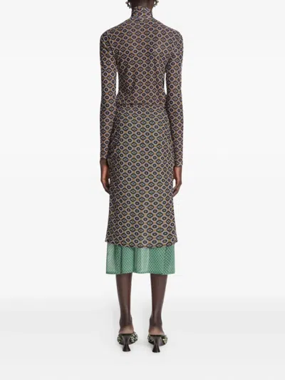 Dries Van Noten Women Brown Printed Mesh Layered Midi Skirt In Multi
