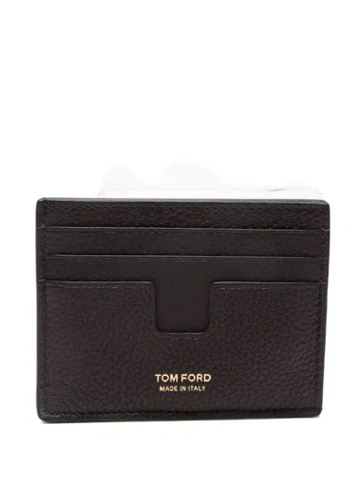 Tom Ford Black Card Holder With Embossed Lgoo Lettering On The Front And Money Clip In Grained Leather Man In Brown