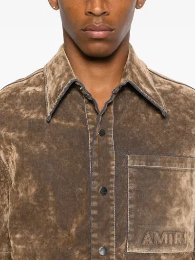 Amiri Velvet Patch-pocket Shirt In Brown