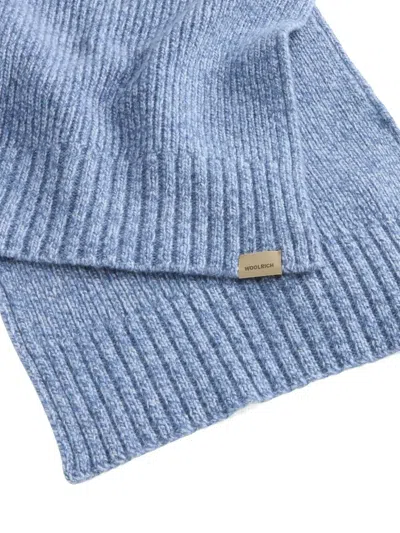 Woolrich Mouline Wool Scarf In Blue