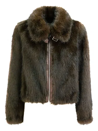 Bully Zip-up Faux-fur Jacket In Green