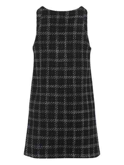 Diesel Mini Dress Checked Pattern Sleeveless V-neckline In Black