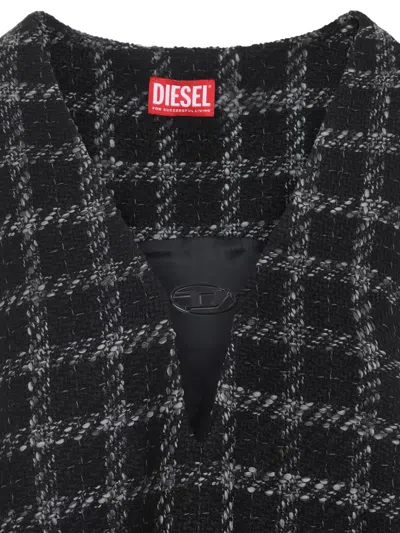 Diesel Mini Dress Checked Pattern Sleeveless V-neckline In Black