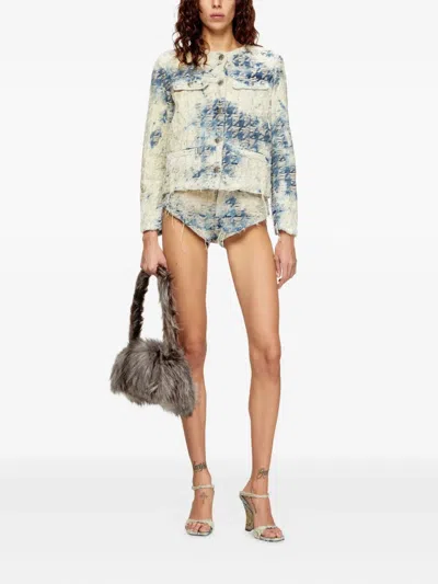 千鸟格纹编织牛仔夹克